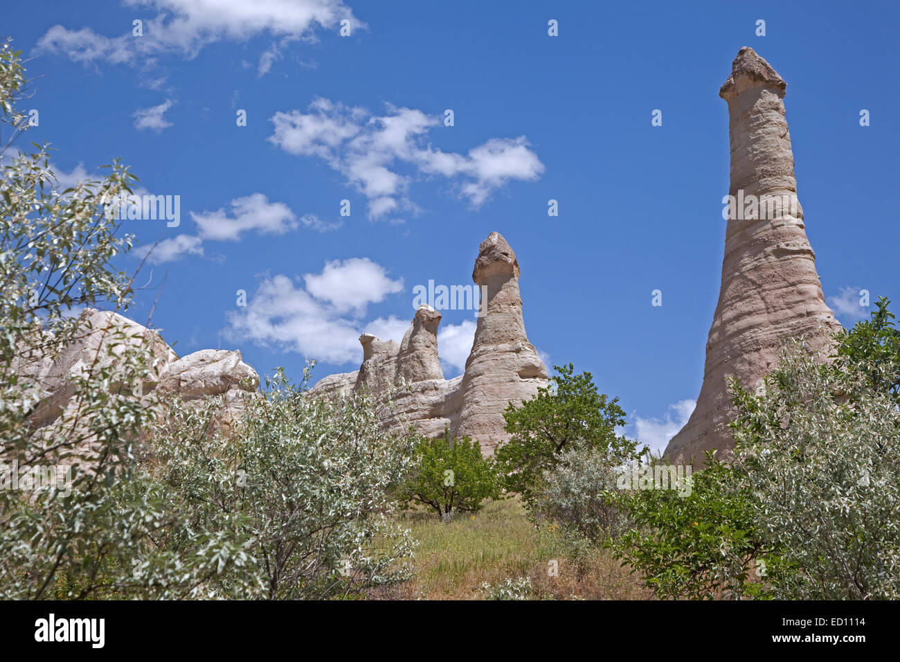Hoodoos / fairy chimneys, eroded sandstone rock structures in Cappadocia, Central Anatolia, Turkey Stock Photo
