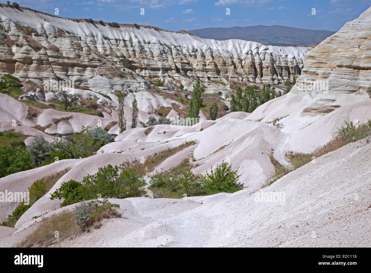 Eroded white and pink sandstone rock formations at Cappadocia in Central Anatolia, Turkey Stock Photo