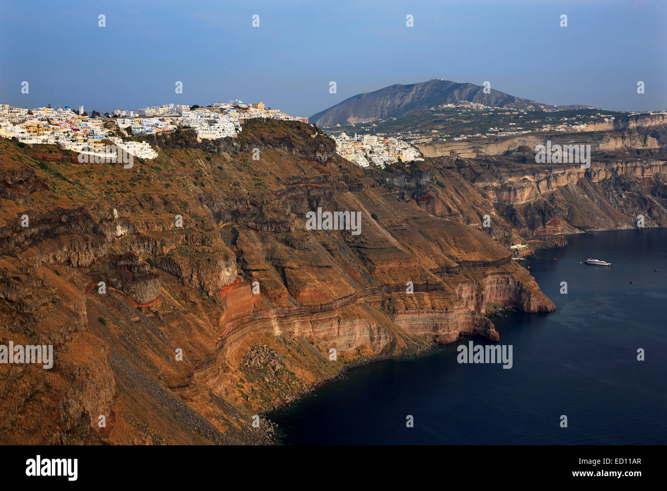 View of Firostefani (front) and Fira (back) villages, hanging over the caldera, Santorini (Thira) island, Cyclades, Greece Stock Photo