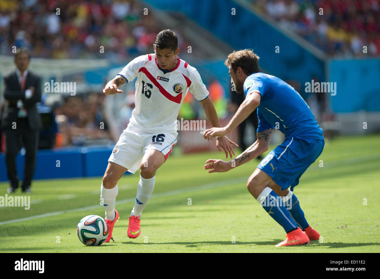 2014 FIFA World Cup - Group D match, Costa Rica (1) v (0) Italy, held at Arena Pernambuco  Featuring: Cristian Gamboa,Claudio Marchisio Where: Recife, Brazil When: 20 Jun 2014 Stock Photo