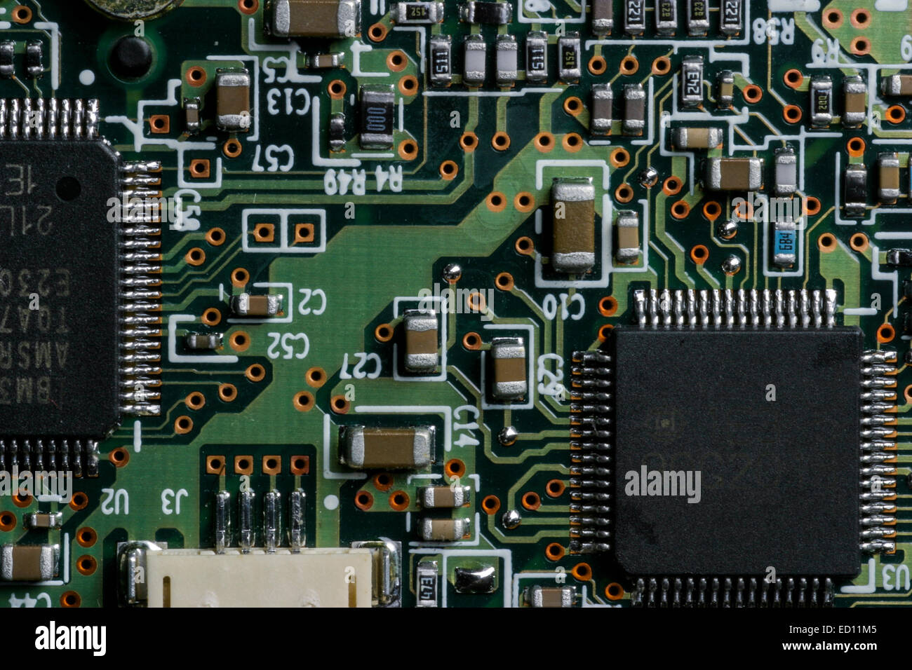 inside a computer hard drive, circuit boards, platters, disks Stock