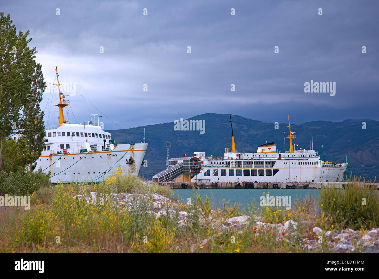 Train ferry service across Lake Van between the cities Tatvan and Van, Turkey Stock Photo
