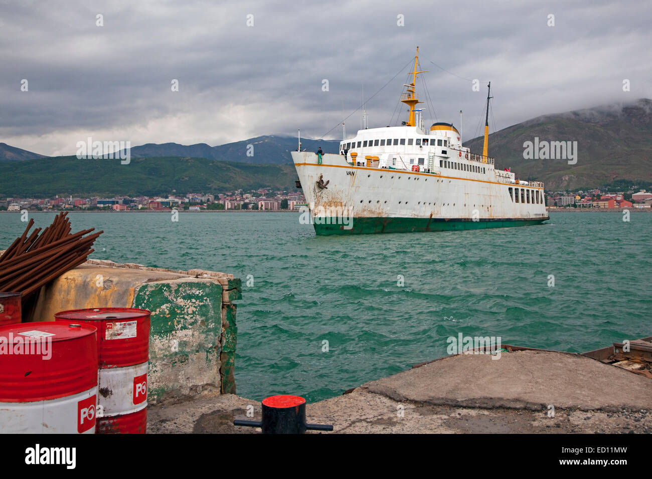 Train ferry across Lake Van between the cities Tatvan and Van, Turkey Stock Photo