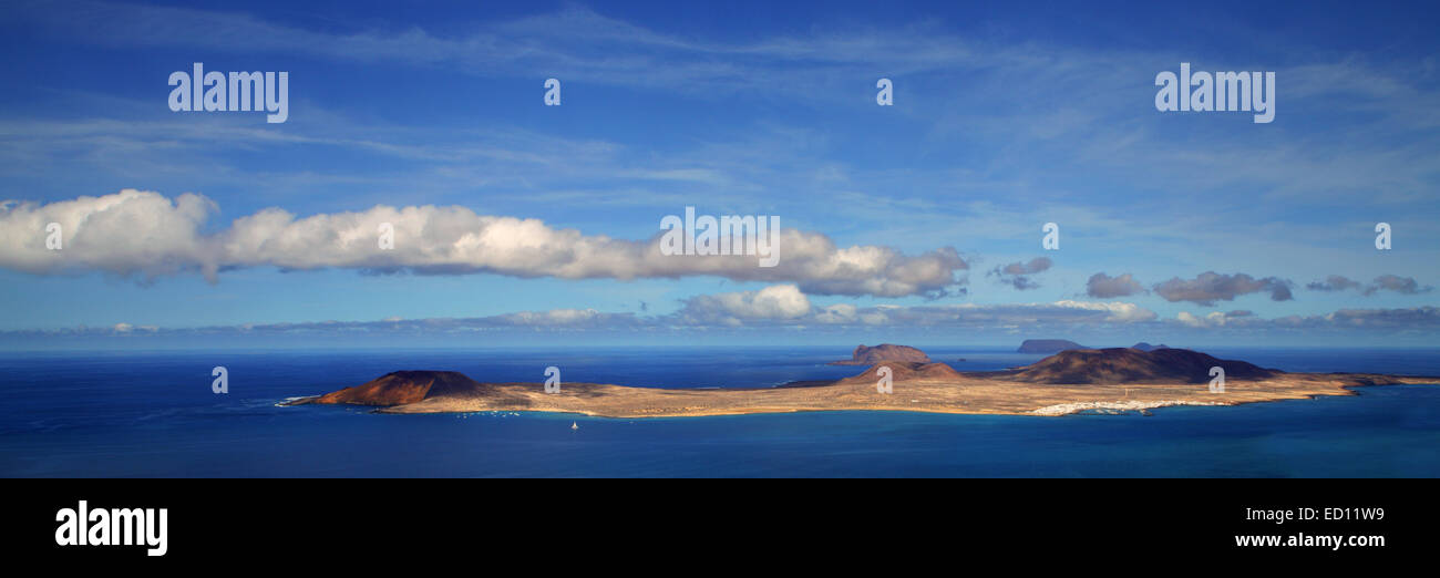 View of Graciosa Island from Mirador del Rio, Lanzarote Island Stock Photo