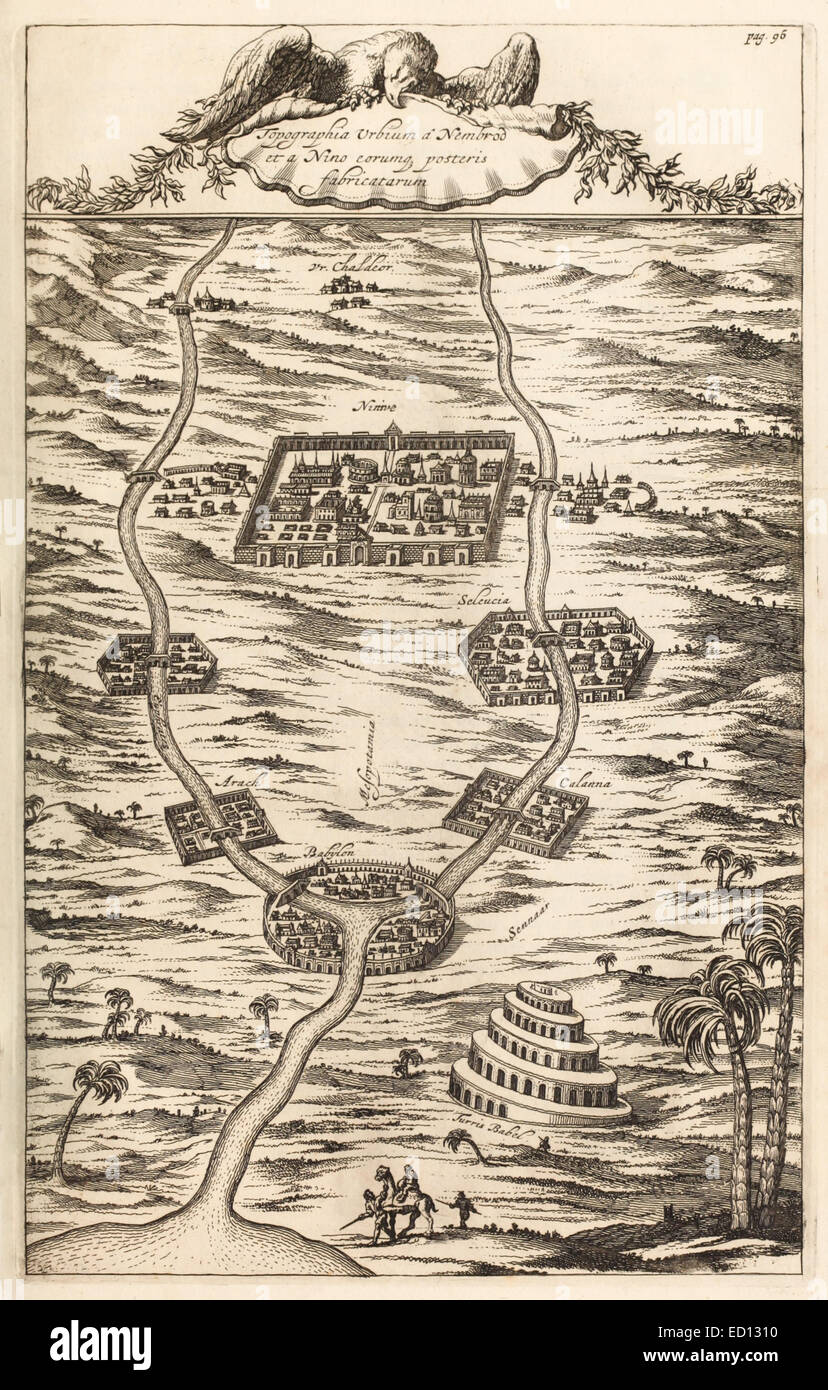 Map of the "Land of Nimrod" (Assyria or Mesopotamia) with Tower of