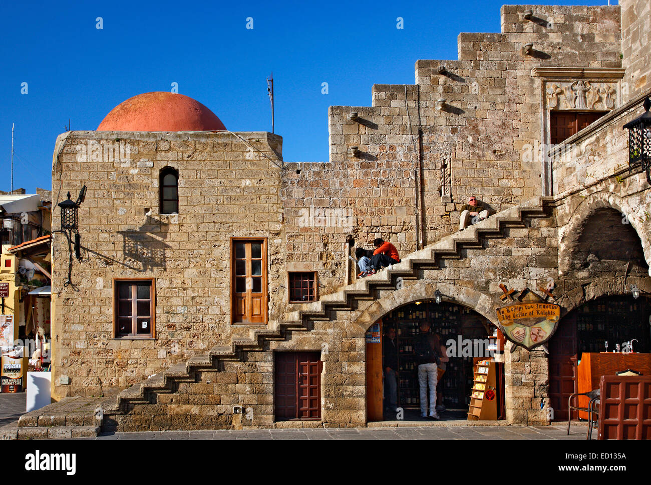 The building of the Castellania, at Ippokratous square ('Syntrivani' = 'fountain'),  Medieval town of Rhodes island, Greece. Stock Photo