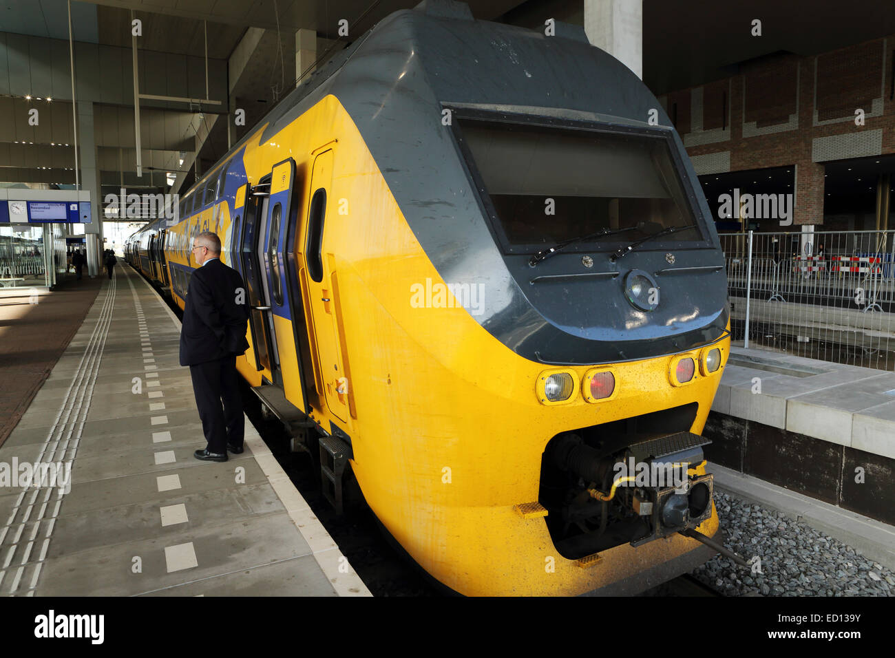 An intercity train at the railway station in Breda, the Netherlands. Stock Photo