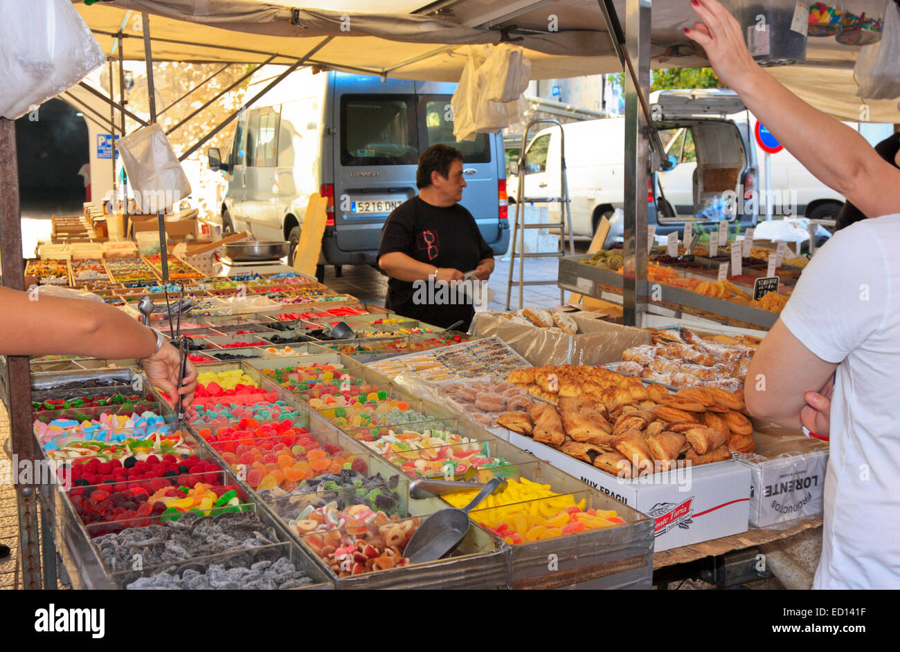 Vegetables and Fruit Stall in the Market Hall, Palma de Mallorca, Balearic Islands, Spain Stock Photo