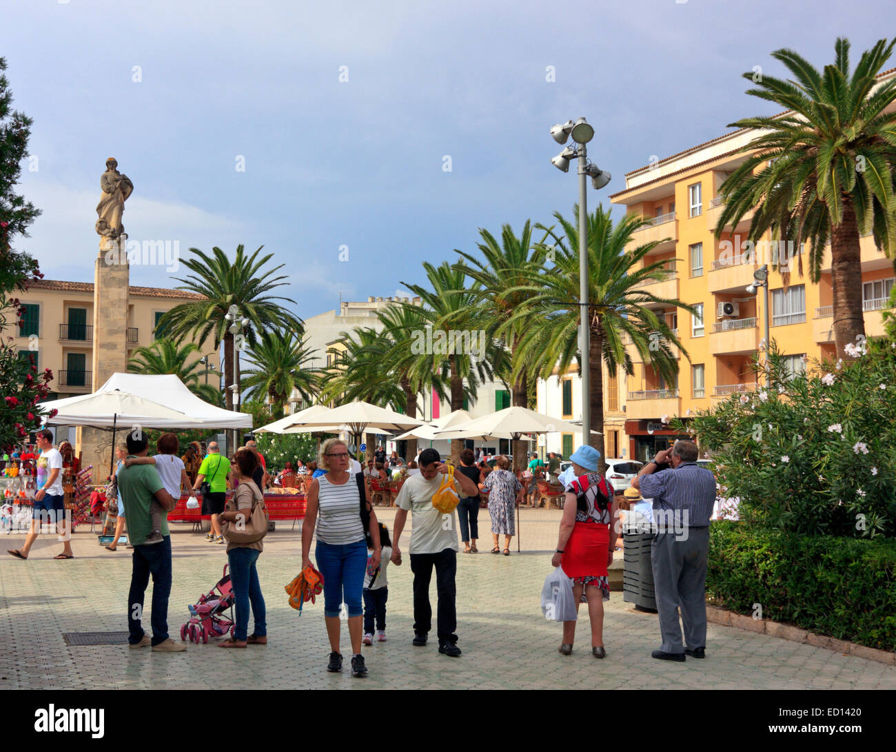 Shopping and Sightseeing on the Sunday Market in Felanitx, Mallorca, Balearic Islands Stock Photo