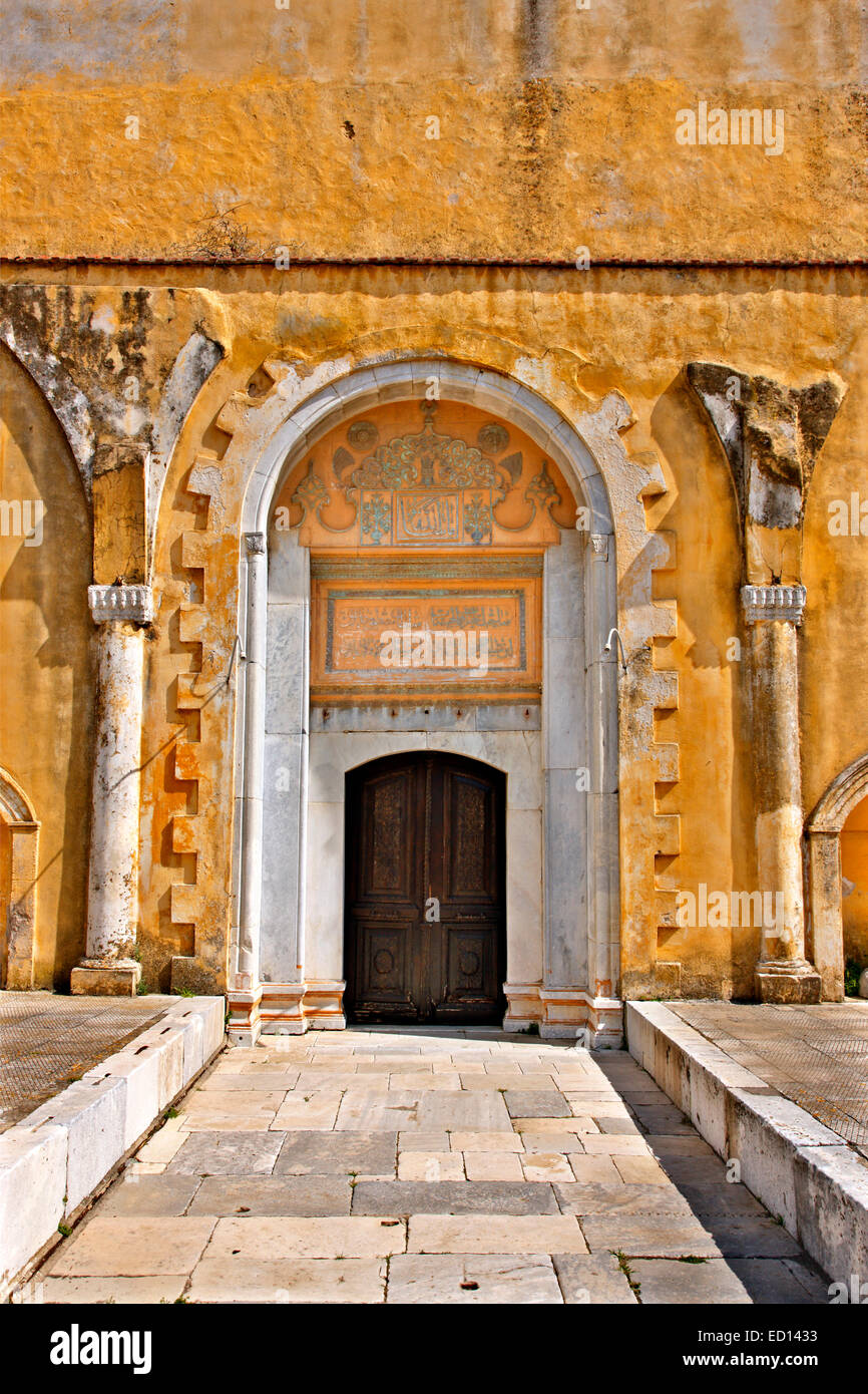 The gate of Sultan Mustafa mosque,n the old, medieval part of Rhodes town, Rhodes island, Greece Stock Photo