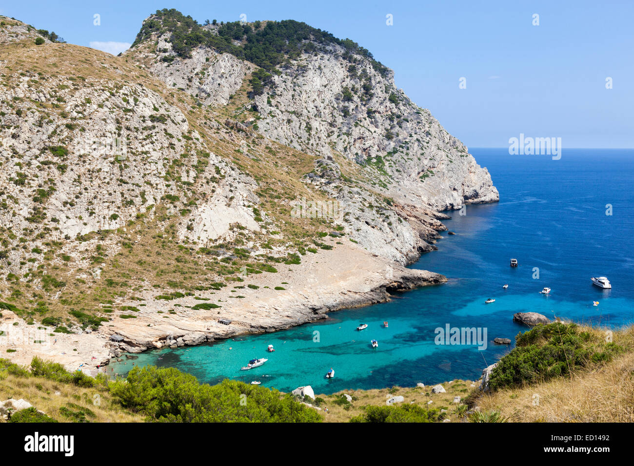 Small cove in Majorca with yatches anchored Stock Photo