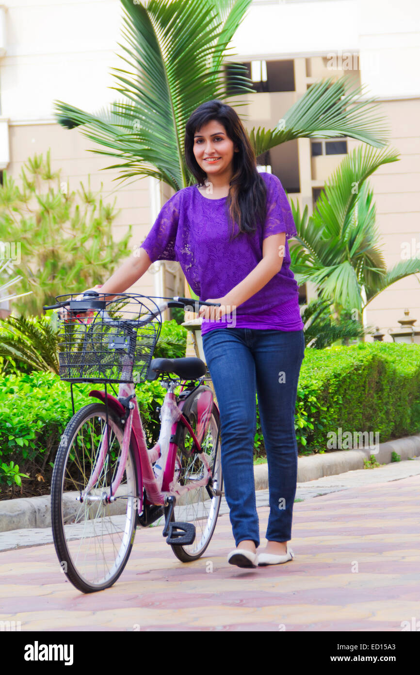 indian lady Cycle Riding Stock Photo Alamy
