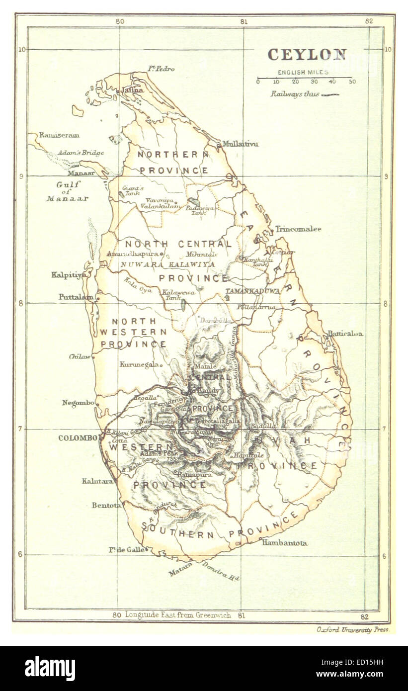 Map of Ceylon (1888) Stock Photo