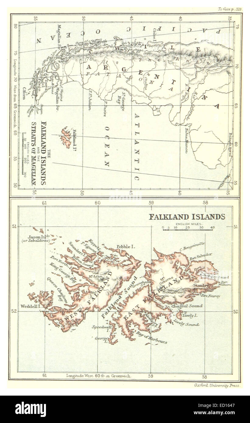 Map of Falkland Islands and the Straits of Magellan (1888 Stock Photo Alamy