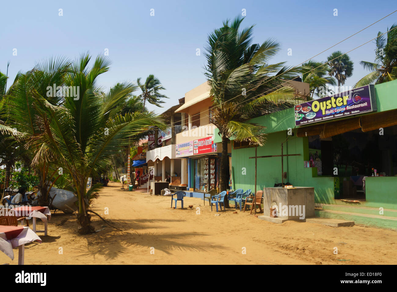 Kerala, India - Kovalam. Beach bars. Stock Photo