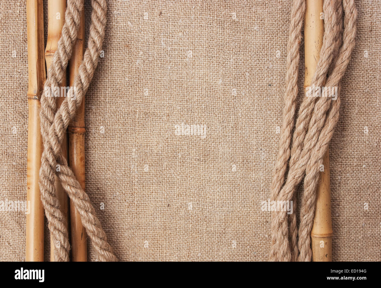 frame made of ropes and bamboo with a canvas of burlap Stock Photo - Alamy
