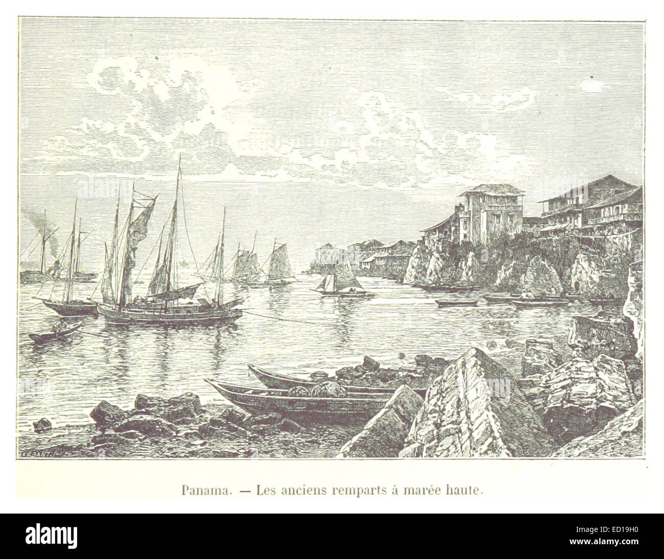 An illustration from the 1866 work 'Le Canal de Panama', showing a ...