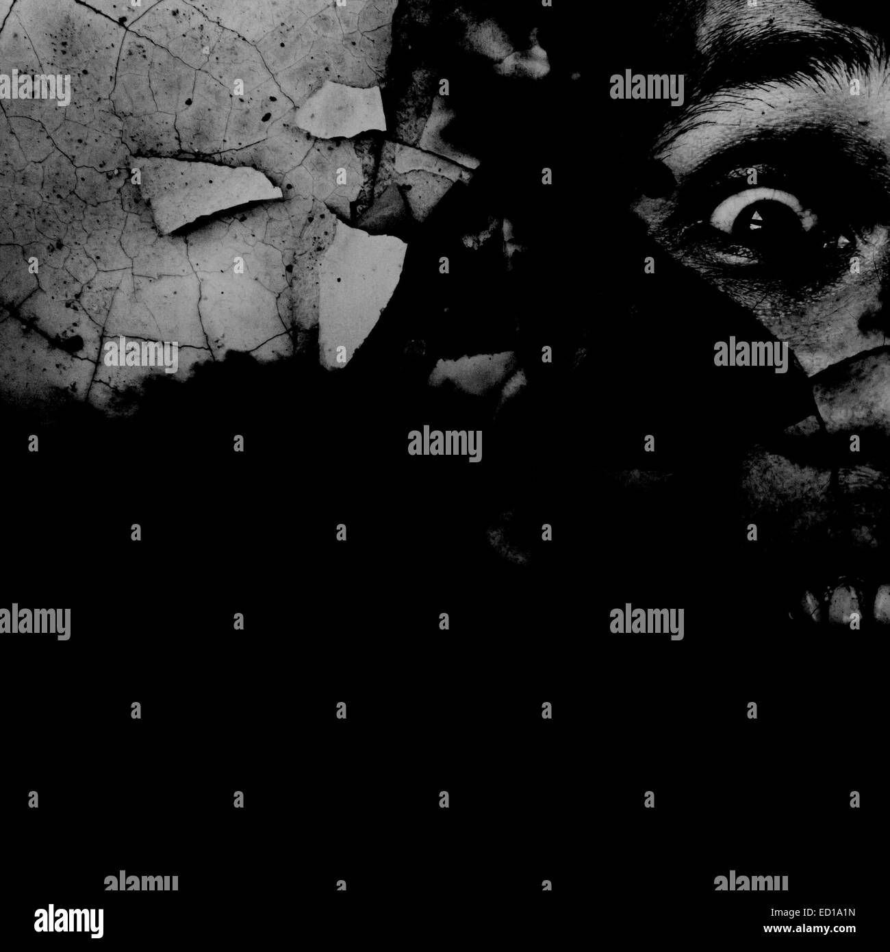 Ghost,Man Screaming On Shattered Grunge Wall Series,Horror Background For Movies Poster Project,Book Cover Stock Photo