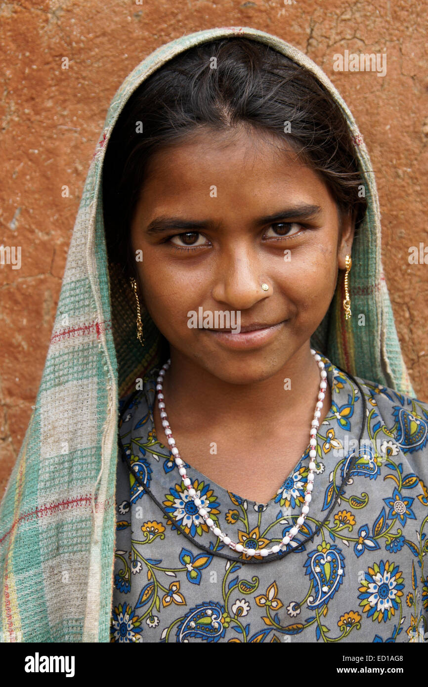 Girl of Adivasi tribe near Poshina, Gujarat, India Stock Photo
