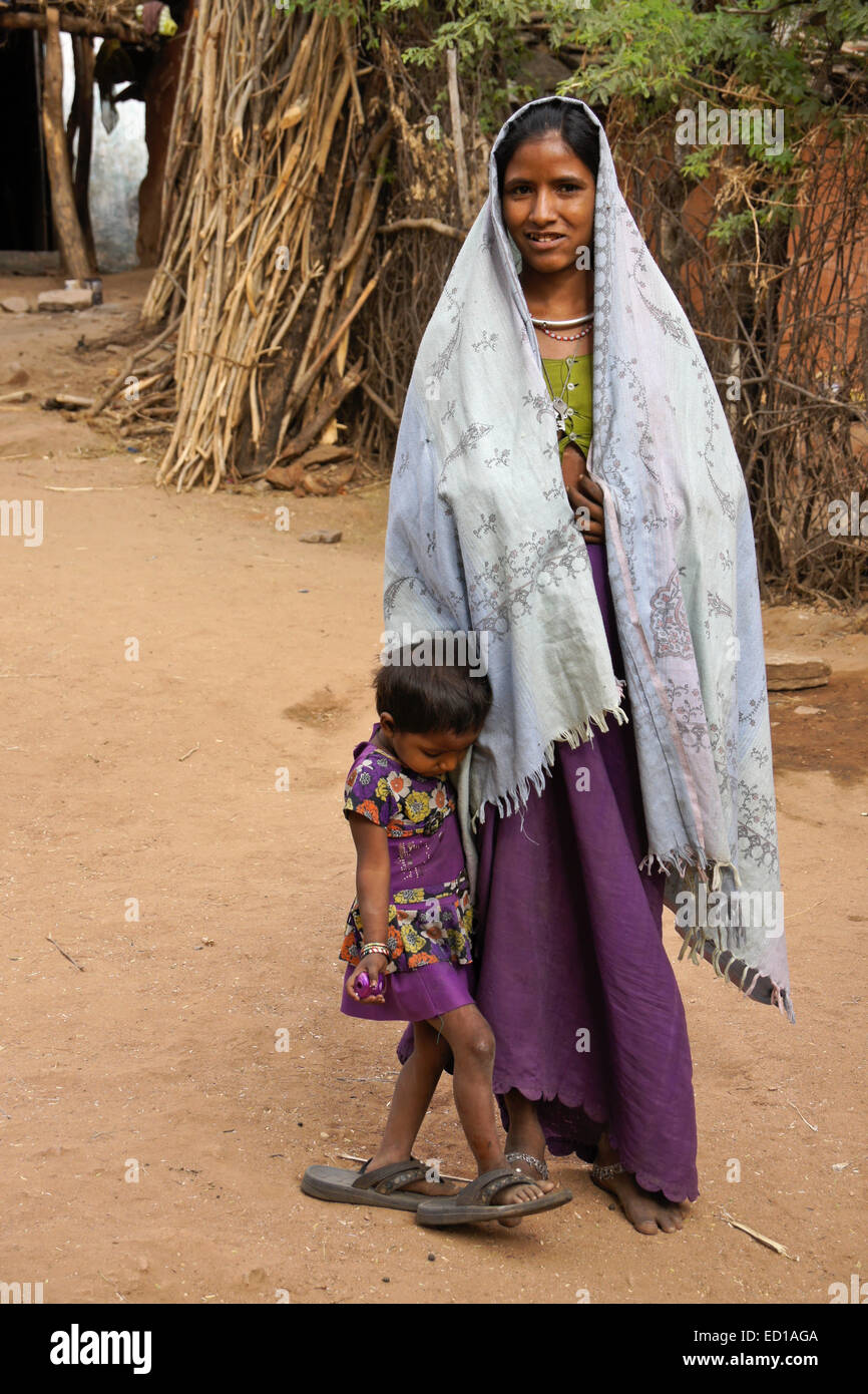 Two girls in Adivasi tribal village near Poshina, Gujarat, India Stock Photo
