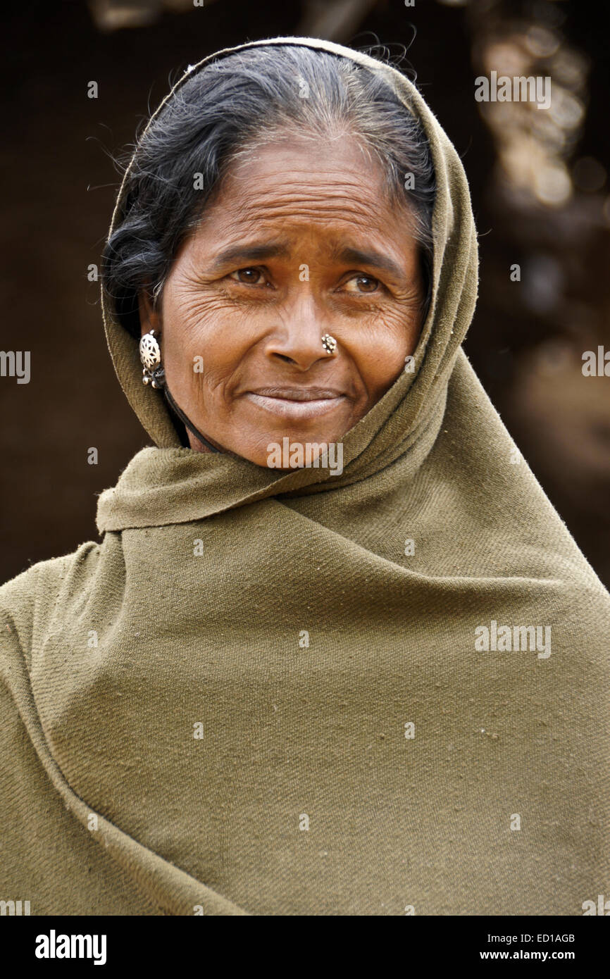Woman of Adivasi tribe in village near Poshina, Gujarat, India Stock Photo