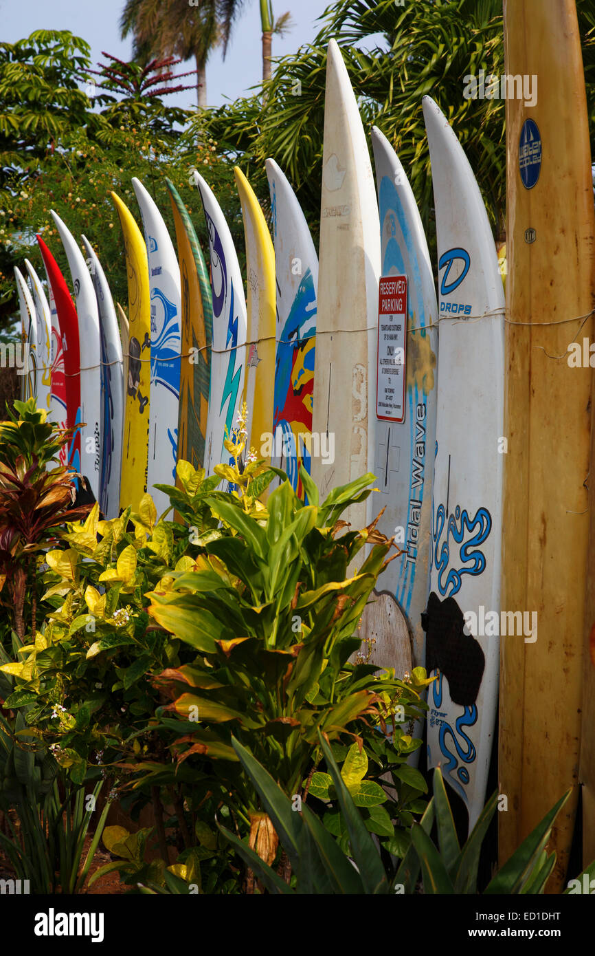 Surfboard fence maui hawaii hi-res stock photography and images