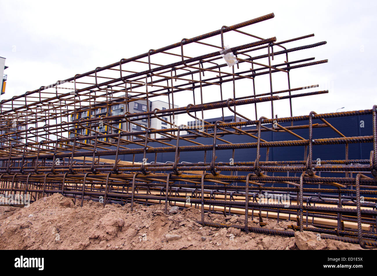 Reinforcing steel bars for building armature in work place Stock Photo