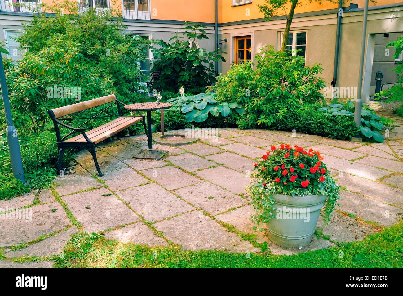 Condominium Courtyard Stock Photo