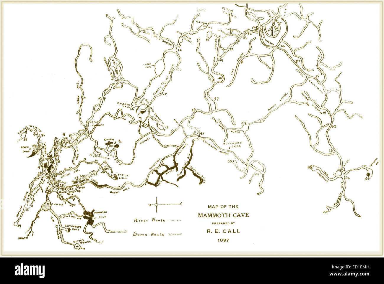 R E Call 1897 Map of the Mammoth - Recall 1897 Map Of The Mammoth Cave ED1EMH