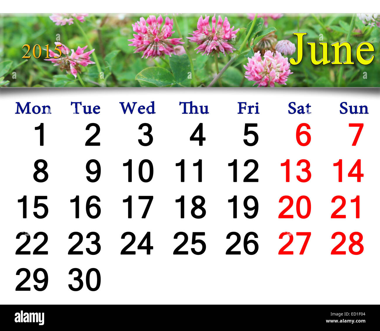June 2015 2015 calendar hi-res stock photography and images - Alamy