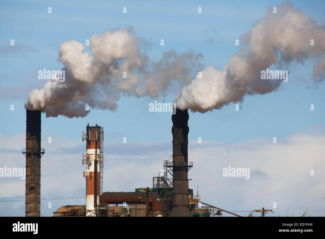 Emissions from Hawaiian Commercial and Sugar plant, Maui, Hawaii. Stock Photo