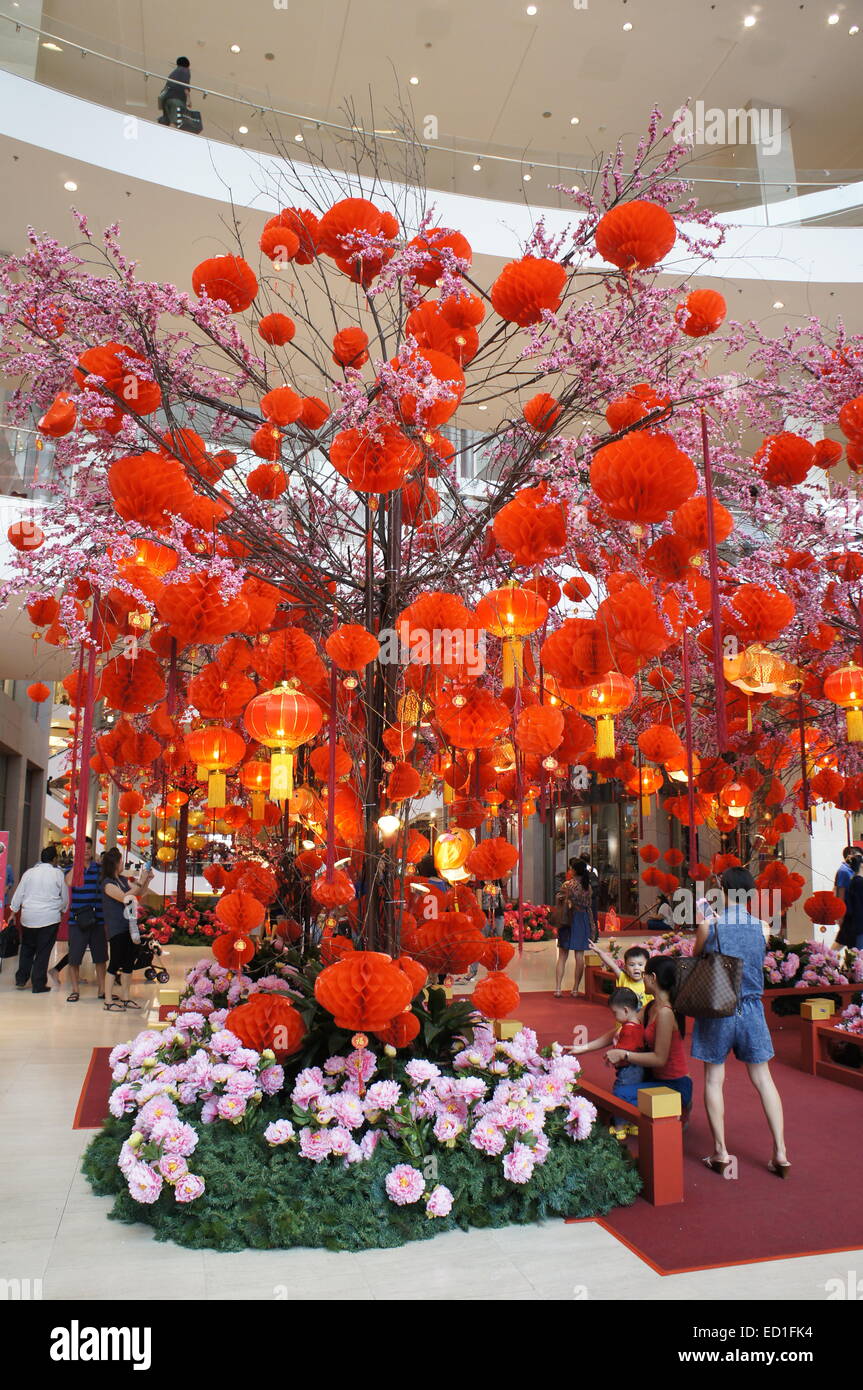 Spring festival decorations in shopping mall, Malaysia Stock Photo