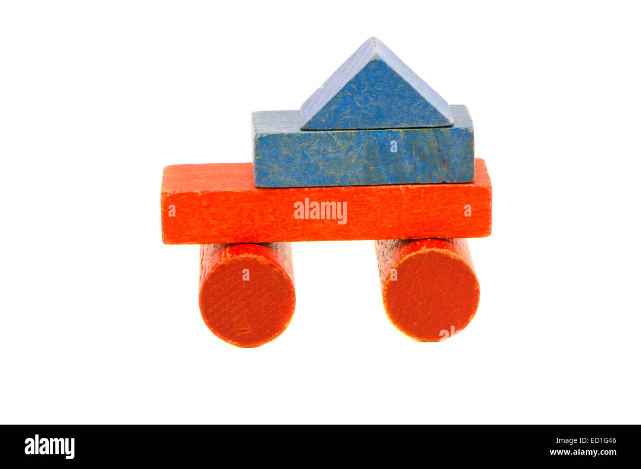 colorful used truck toy from wooden blocks isolated on white Stock