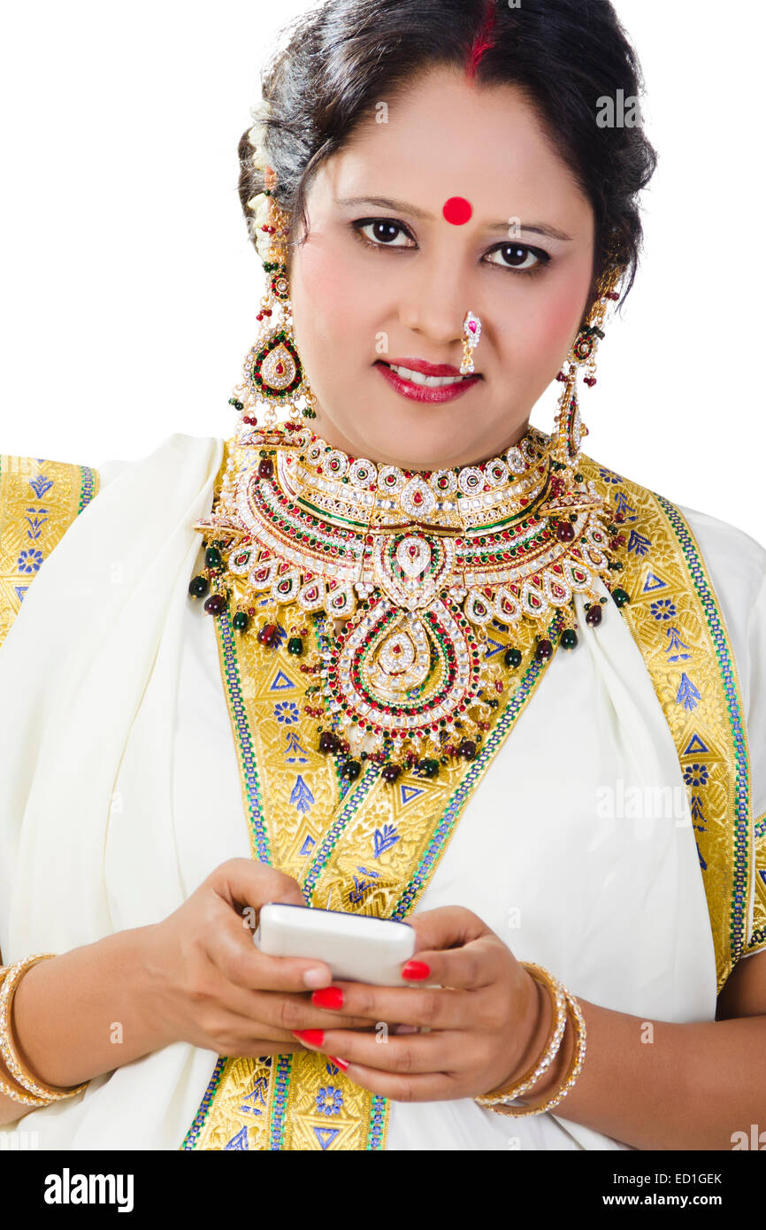 1 South  indian Lady Dialing  phone Stock Photo