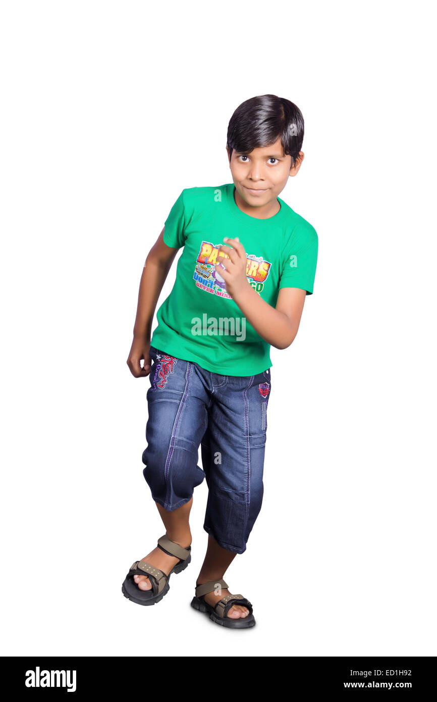 1 indian child boy running Stock Photo