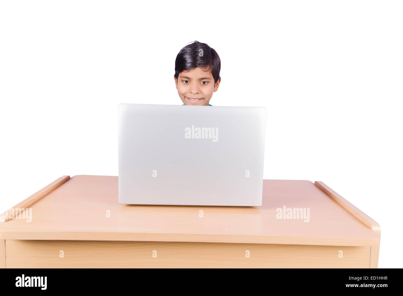 1 indian child boy student laptop working Stock Photo
