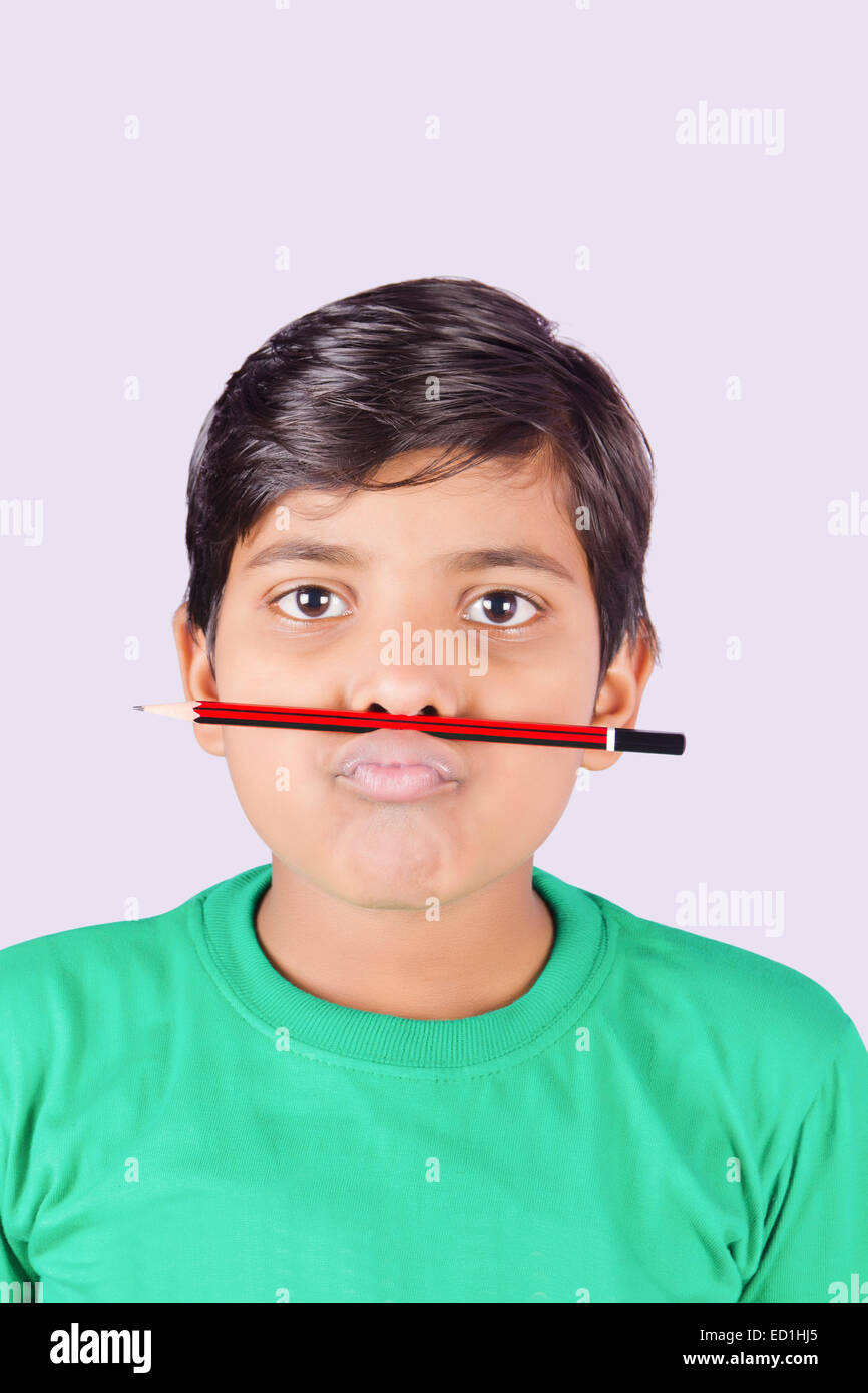 1 indian child boy student Mischief Stock Photo