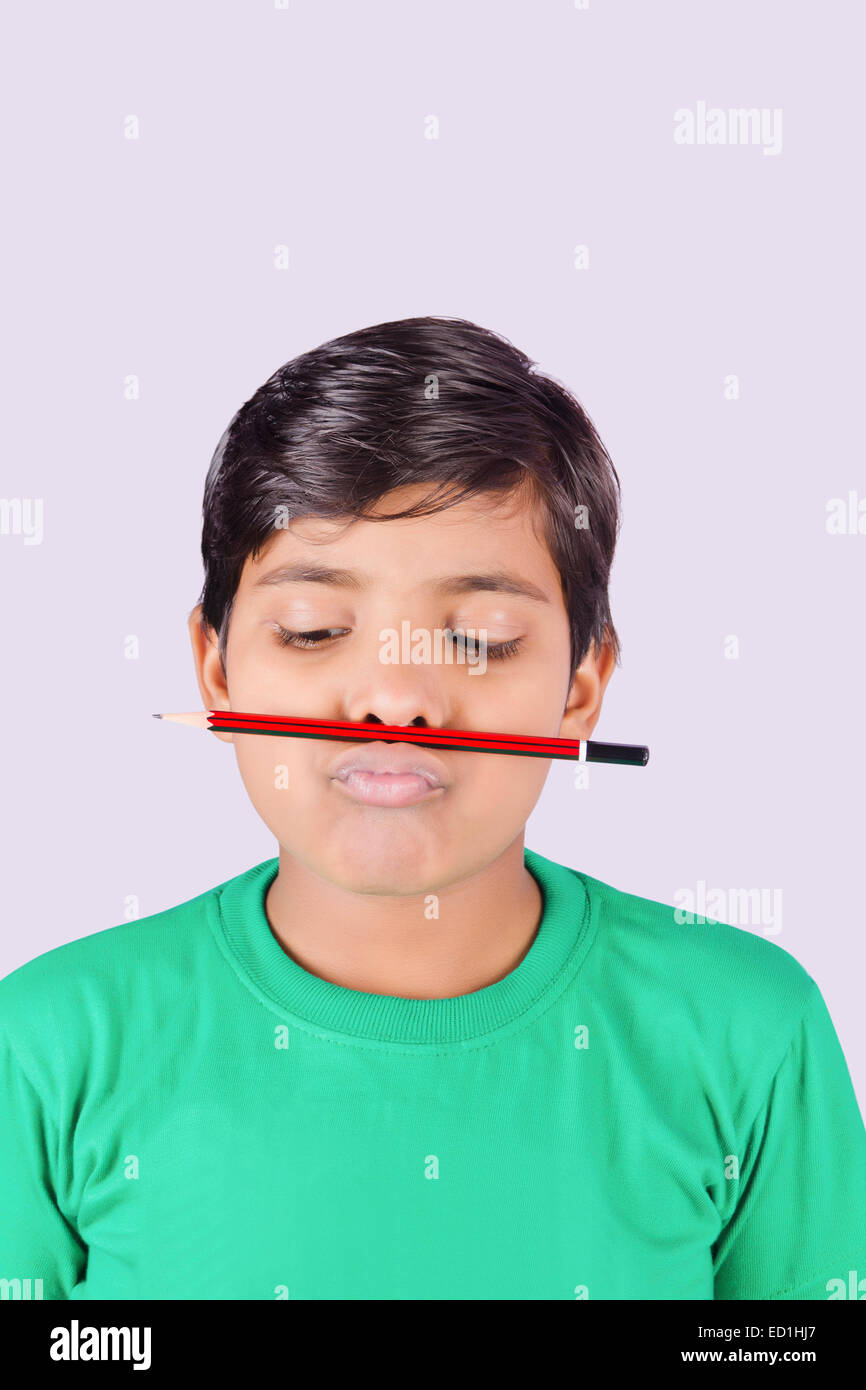 1 indian child boy student Mischief Stock Photo