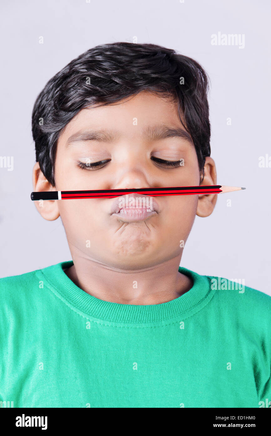 1 indian child boy fun Stock Photo