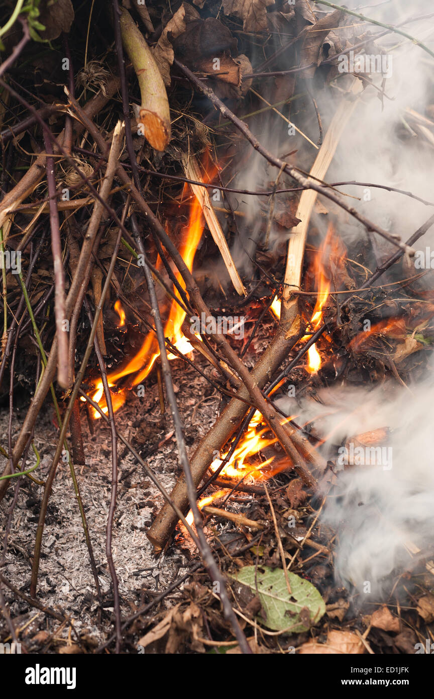 smoky bonfire getting rid of garden rubbish cuttings leaves twigs