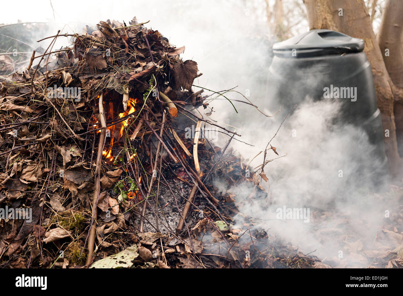 smoky bonfire getting rid of garden rubbish cuttings leaves twigs