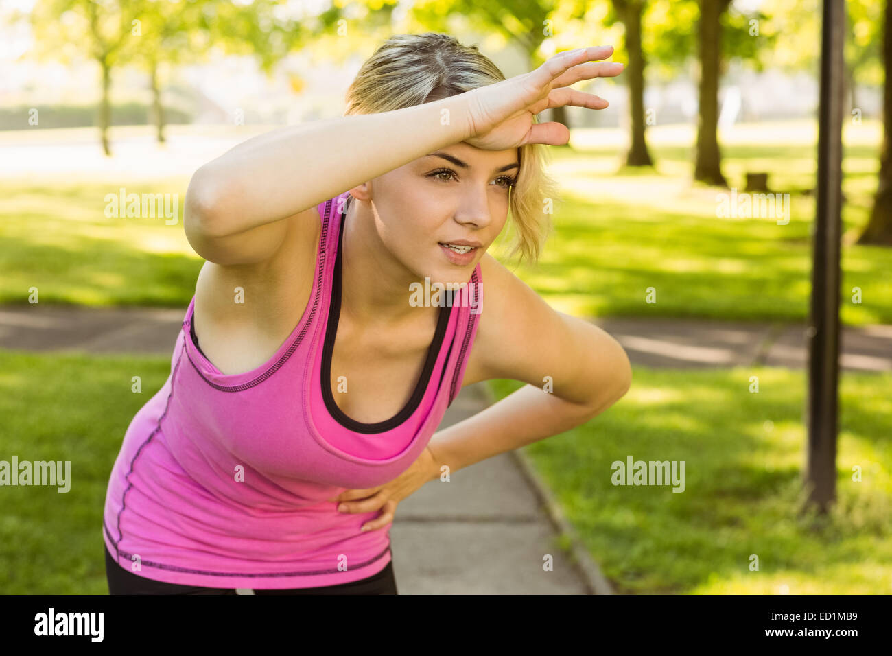 Fit blonde catching her breath Stock Photo
