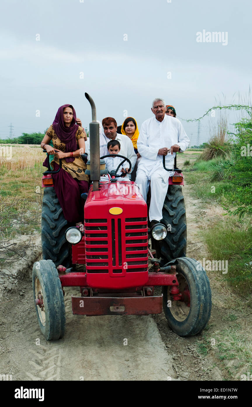 indian Farmer Family riding Tractor Stock Photo Alamy