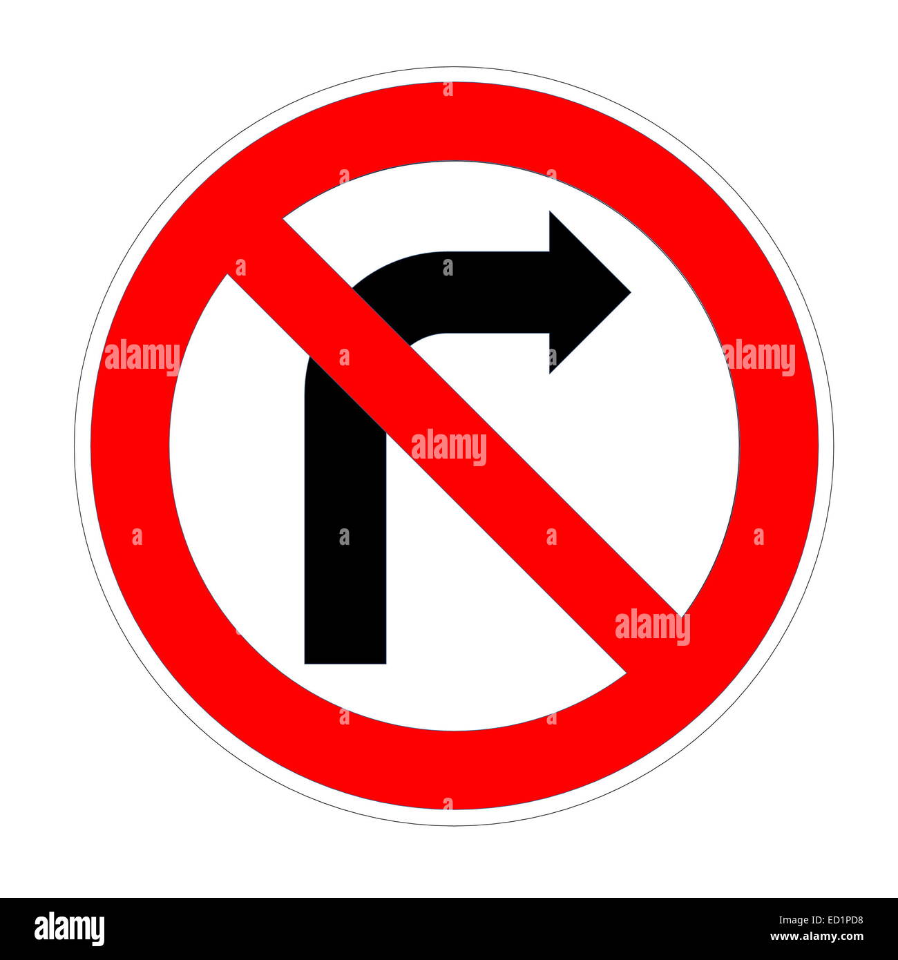 Do not turn right sign in white background Stock Photo - Alamy