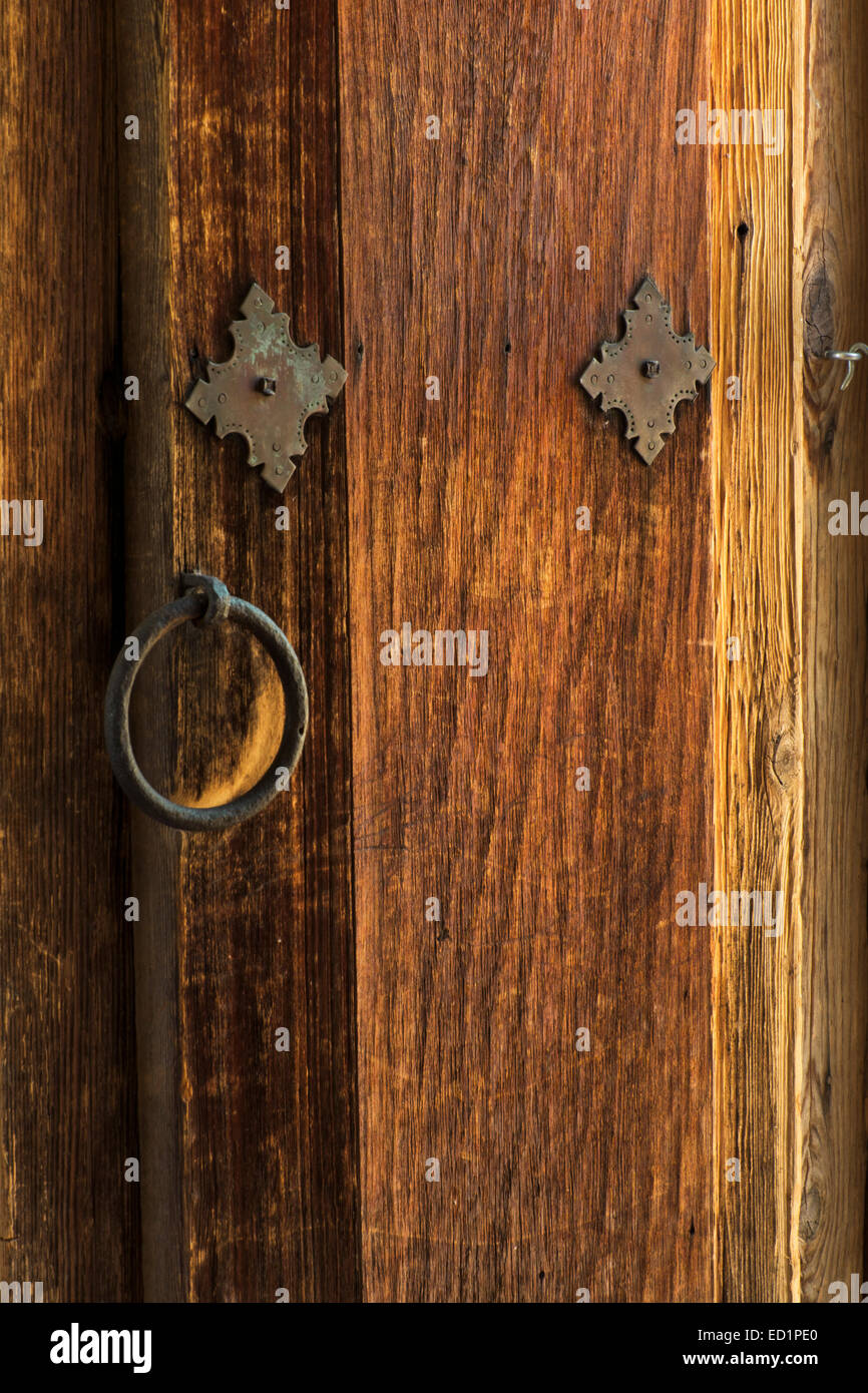 Metal detail on wooden door at Mission San Juan Capistrano, San Antonio