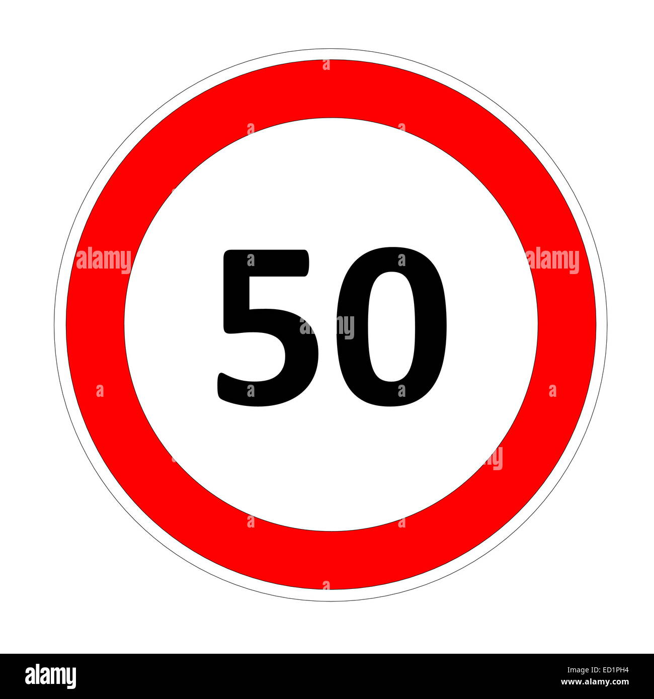 50 speed limitation road sign in white background Stock Photo