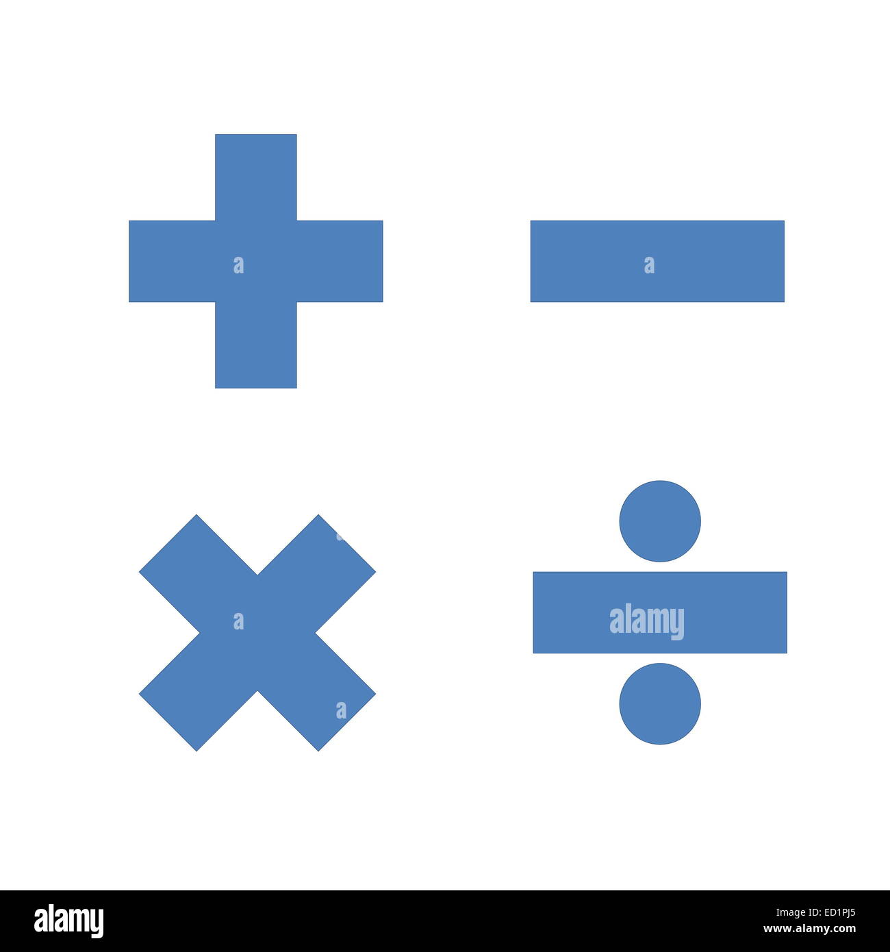 Blue simple mathematics symbols in white background Stock Photo