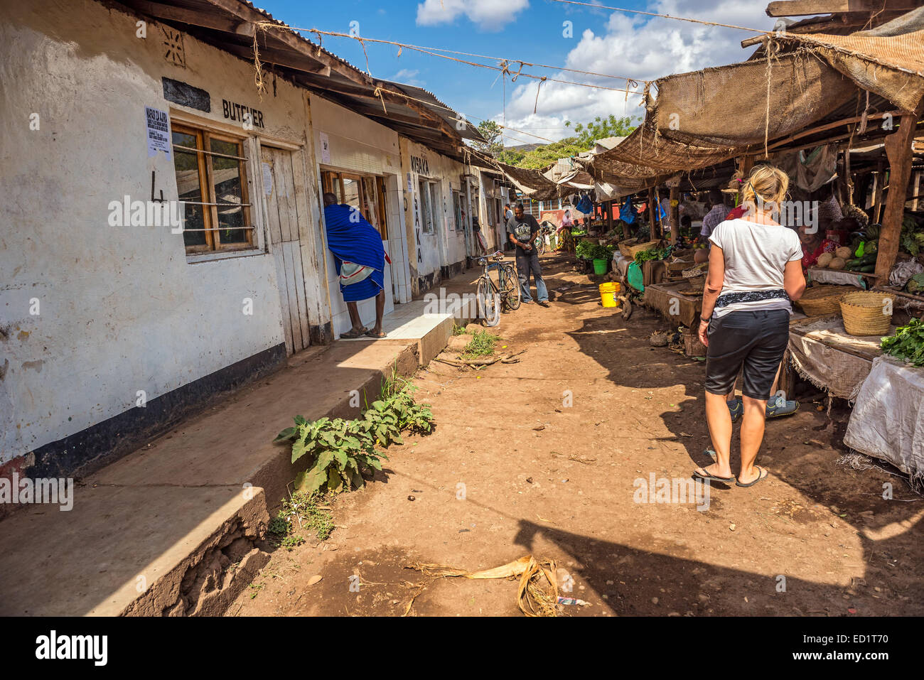 People at the local marketplace of Mto Wa Mbu Stock Photo