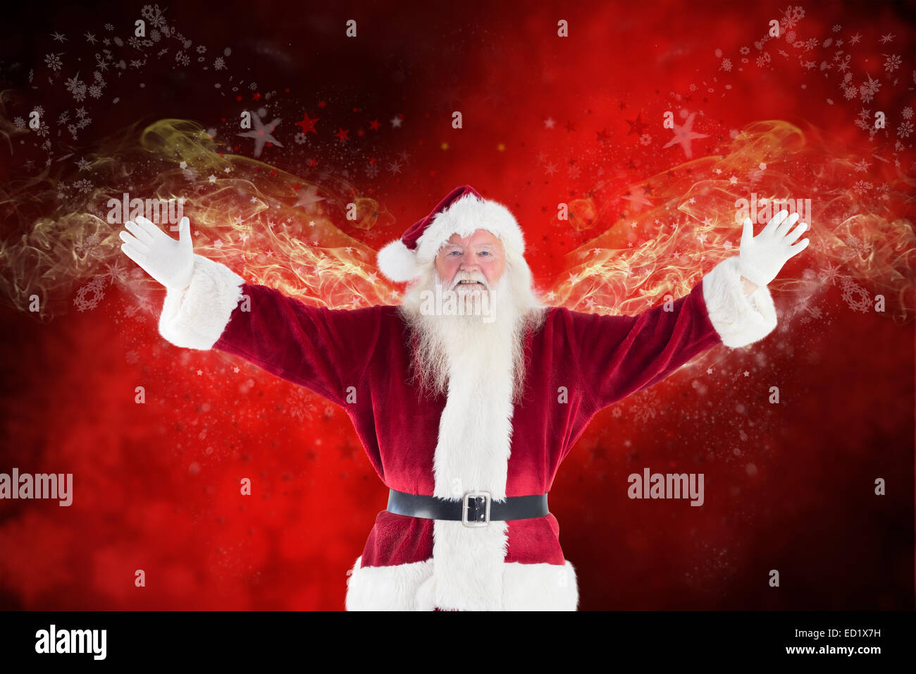 Composite image of jolly santa opens his arms to camera Stock Photo - Alamy