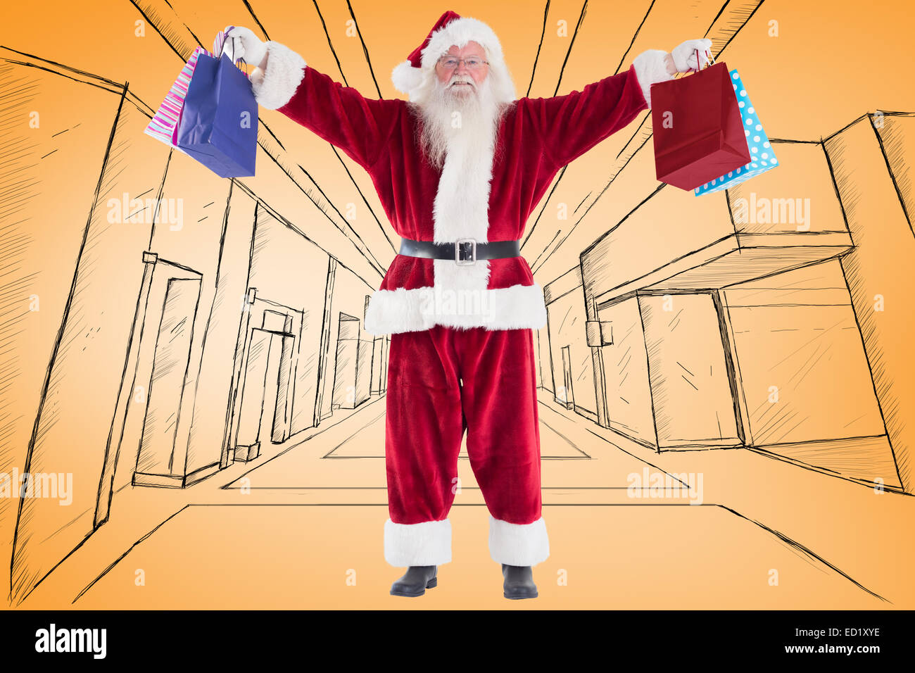 Composite image of santa holds some bags for chistmas Stock Photo - Alamy